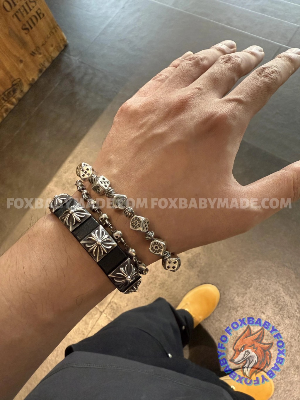 High-End Custom CH New Dice Cross Horseshoe Silver Wire Bracelet, Solid 925 Sterling Silver, Inspection Available